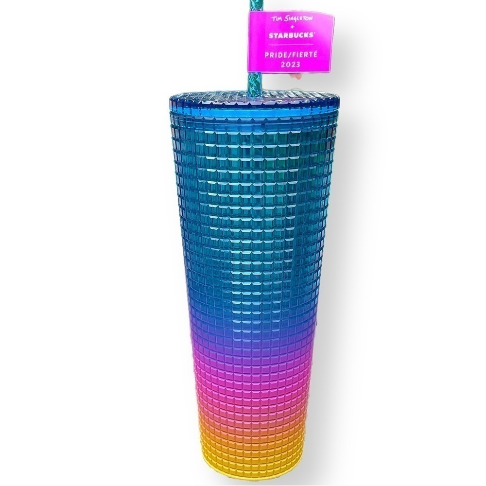 Starbucks Pride 2023 rainbow grid tumbler with straw Tim Singleton 24 oz